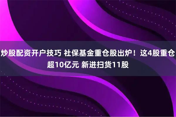 炒股配资开户技巧 社保基金重仓股出炉！这4股重仓超10亿元 新进扫货11股